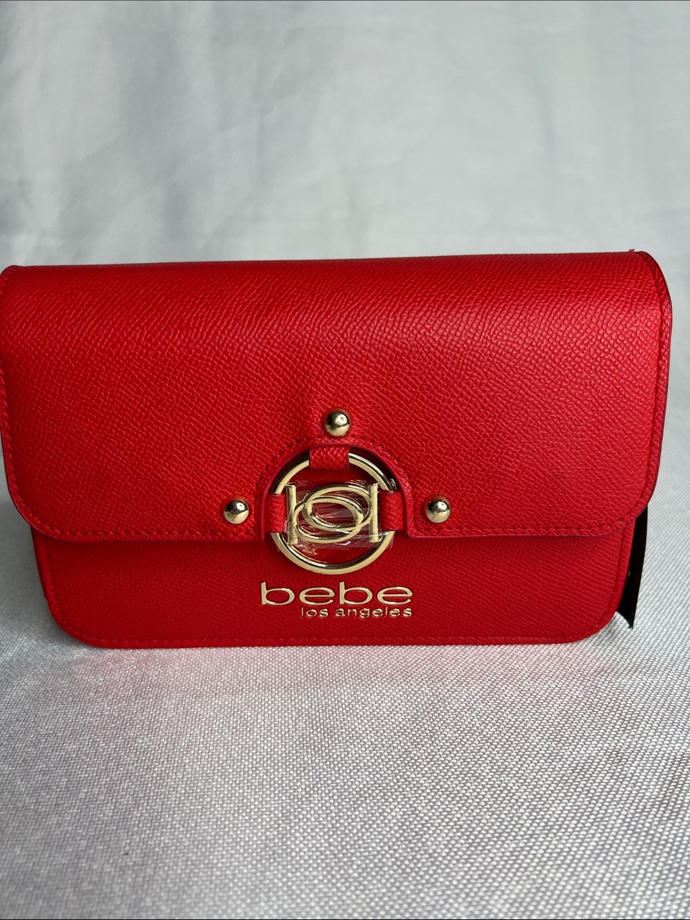 Bebe Kira Crossbody Faux Pebble Leather With Gold Accents In Red